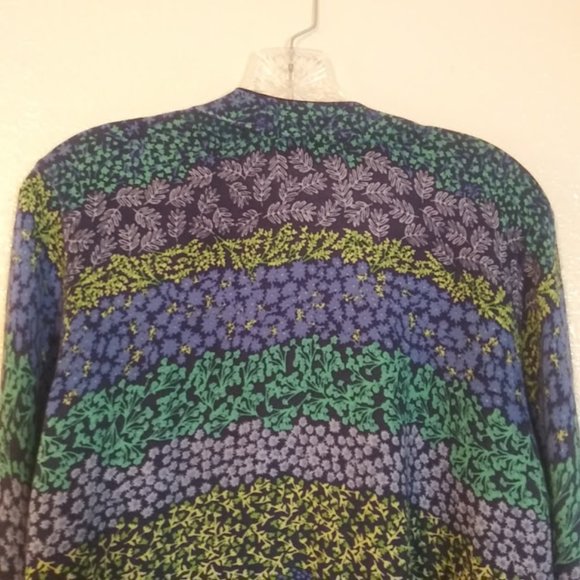 Isaac Mizrahi Live women's size M blue multicolored print open cardigan sweater - Picture 5 of 13